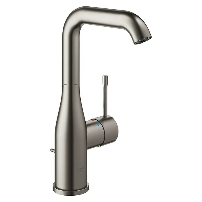 Grohe Essence New Waschtischarmatur L-Size - Mit Zugstange, Hard Graphite, Matt - Moderner Grohe Einhand-Waschtischmischer in gebürstetem Nickel mit schlankem Design und praktischem Einhebelmischer für komfortable Bedienung.