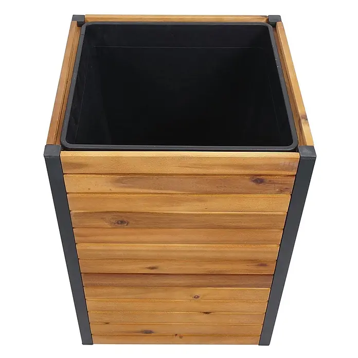 Proregal Hochbeet Pflanzkasten 2er-Set - Holz, Braun - Rechteckiger Holz-Pflanzkübel mit schwarzem Metallrahmen und schwarzem Kunststoffeinsatz.