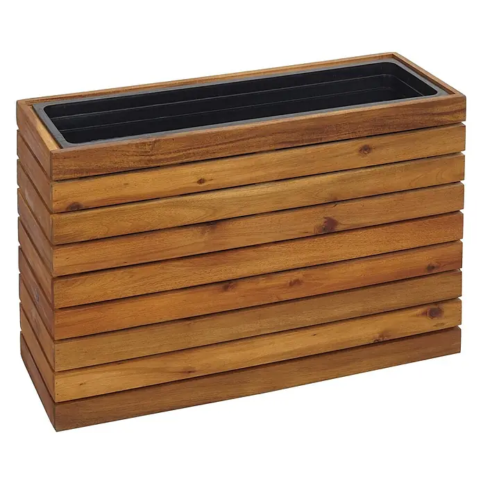 Proregal Hochbeet Pflanzkasten eckig - Holz, Braun - Rechteckiger Holz-Pflanzkübel mit horizontalen Lamellen und herausnehmbarem schwarzen Kunststoffeinsatz.