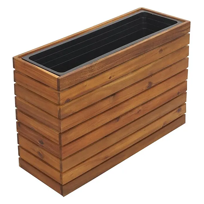 Proregal Hochbeet Pflanzkasten eckig - Holz, Braun - Rechteckiger brauner Pflanzkübel aus Holzlatten mit schwarzem Kunststoffeinsatz.