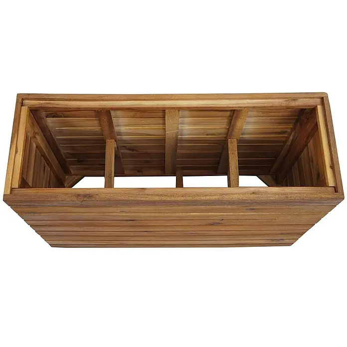 Proregal Hochbeet Pflanzkasten eckig - Holz, Braun - Latten-Gartenaufbewahrungsbox oder Pflanzgefäß aus Akazienholz mit offener Oberseite, zeigt robuste Konstruktion.