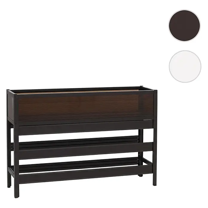 Proregal Hochbeet aus Aluminium transparent - Metall, Braun - Dunkelbraunes Hochbeet mit braunem Lattenrost-Pflanzkasten und zwei unteren Ablagefächern.