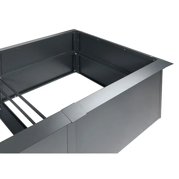 Proregal Hochbeet mit Schneckenkante - Metall, Grau - Dunkelgraues Hochbeet aus Metall, das seinen leeren Innenraum und seine robuste Konstruktion zeigt.