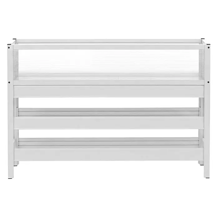 Proregal Hochbeet aus Aluminium transparent - Metall, Weiß - Weißes Metallschuhregal mit drei Etagen, die obere Etage mit durchscheinenden Lamellen.