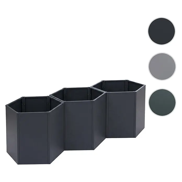 Proregal Hochbeet Metallhochbeet - Metall, Grau - Drei dunkelgraue sechseckige Hochbeete aus Metall.