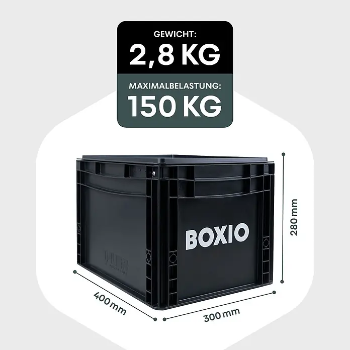 Boxio Campingtoilette Basis - L x B x H: 40 x 30 x 28 cm, 1 -tlg., Kunststoff - Schwarze BOXIO Kunststoff-Stapelbox, 400x300x280mm. Wiegt 2.8kg, maximale Belastung 150kg.