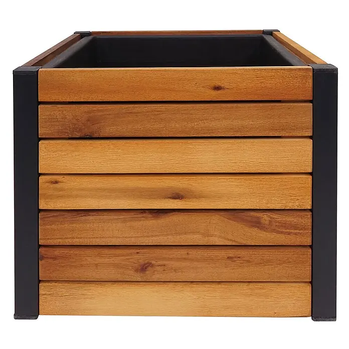 Proregal Hochbeet Pflanzkasten aus Holz - Holz, Braun - Holzpflanzgefäß mit schwarzem Metallrahmen und Innenverkleidung.