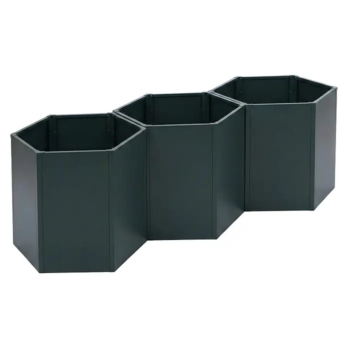 Proregal Hochbeet Metallhochbeet - Metall, Grün - Drei dunkelgrüne, sechseckige Hochbeete aus Metall, linear verbunden.