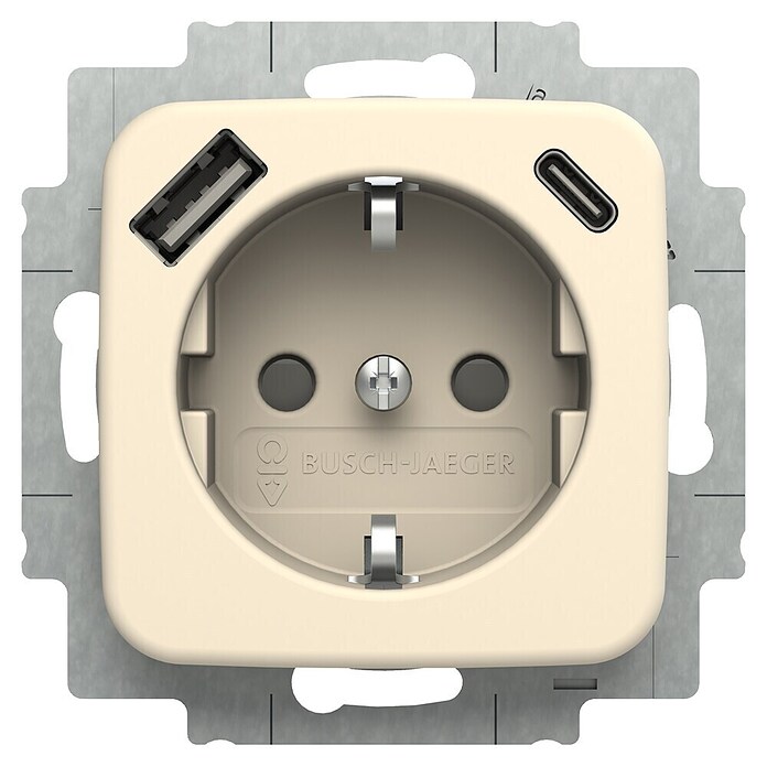 Busch-Jaeger Wandcontactdoos met USB (Extra aanraakbescherming, Crème, Inbouwmontage) | BAUHAUS