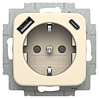 Busch-Jaeger Wandcontactdoos met USB (Extra aanraakbescherming, Crème, Inbouwmontage)