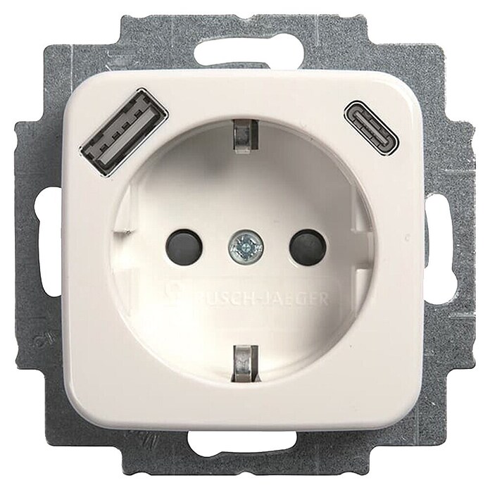 Busch-Jaeger Wandcontactdoos met USB (Polarwit, Inbouwmontage) | BAUHAUS