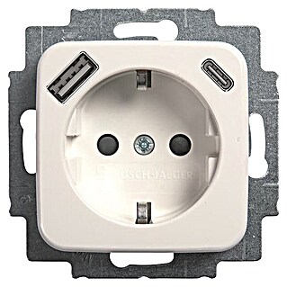 Busch-Jaeger Wandcontactdoos met USB (Polarwit, Inbouwmontage)