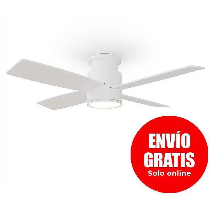 Sulion Ventilador de techo Taro - Blanco, 106 cm, 2 W - 37 W, Blanco frío - Ventilador de techo blanco con cuatro aspas y luz LED integrada, diseñado para montaje en superficie.