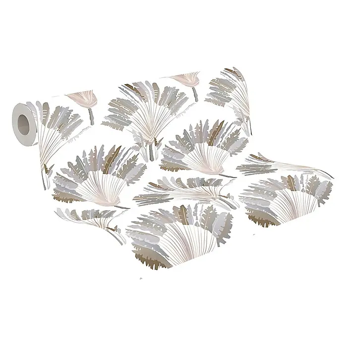Profhome Vliestapete Vliestapete Palmen grau - braun, 10.050 x 530 mm - Tapetenrolle mit einem neutralen tropischen Blattmuster.
