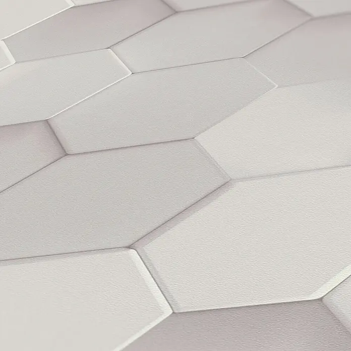 Profhome Vliestapete Heißgeprägte Vliestapete Kachelmuster grau - 10.050 x 530 mm - Hellgraue sechseckige Fliesen mit strukturierter Oberfläche in geometrischem Muster, für eine moderne Gestaltung.