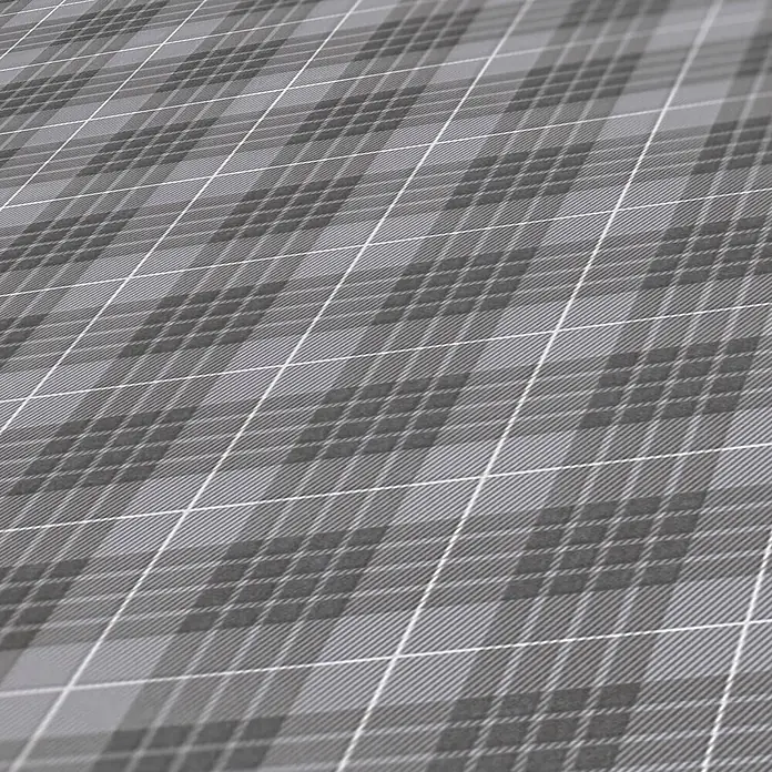 Profhome Vliestapete Vliestapete Grafisch, Geometrisch, Textiloptik, Kariert grau - staub-grau, 10.050 x 530 mm - Graues Karomuster mit weißen sich kreuzenden Linien, möglicherweise eine Stofftextur.