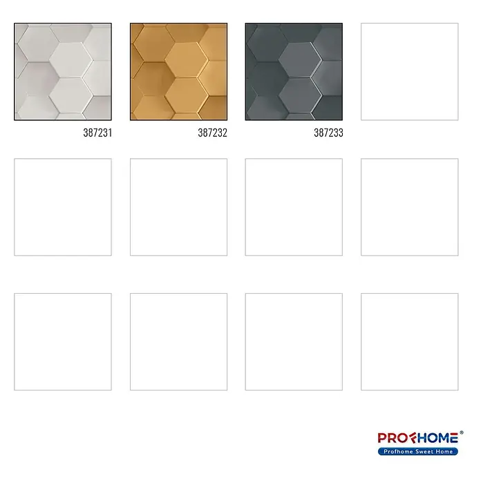 Profhome Vliestapete Heißgeprägte Vliestapete Kachelmuster grau - 10.050 x 530 mm - 3D-Sechseckfliesen in Weiß, Gold und Dunkelgrau für modernes Interieurdesign.