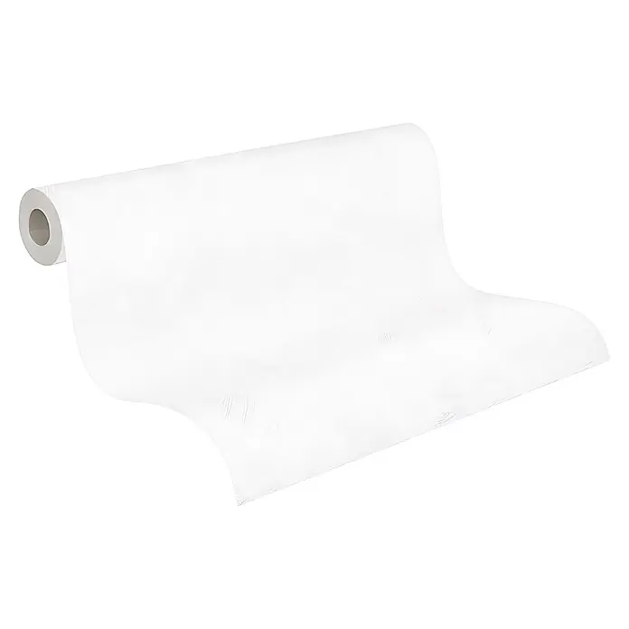 Profhome Vliestapete Vliestapete Uni in weiß - Uni, 10.050 x 530 mm - Weiße Tapetenrolle, teilweise abgerollt.