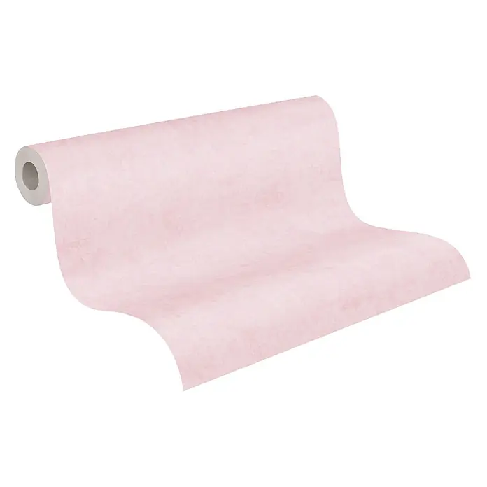 Profhome Vliestapete Vliestapete Kindertapete, Used Look, Textiloptik, Uni in rosa - rosa,lila, 10.050 x 530 mm - Rolle texturierter rosa Tapete, leicht abgerollt.