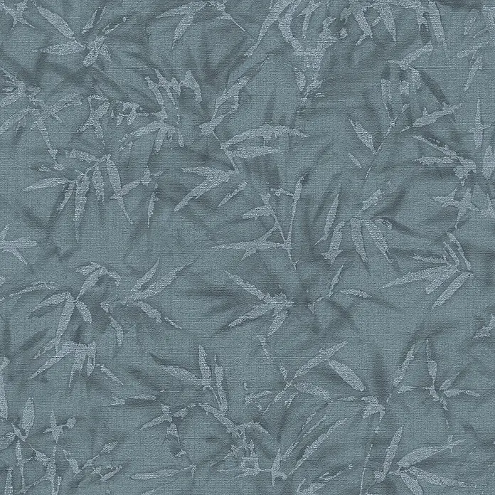 Profhome Vliestapete Heißgeprägte Vliestapete Ton-In-Ton, Floral, Textiloptik in blau - blau-grauplatin, 10.050 x 530 mm - Texturierter petrolfarbener Stoff mit dezentem, abstraktem Bambusblattmuster in hellem Ton, ideal für Heimtextilien.