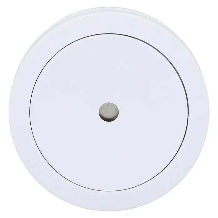 UniTEC Rauchwarnmelder Mini 10J VdS3131 - Durchmesser: 7 cm, Batterielaufzeit: 10 Jahre, Alarmsignal: 85 dB - Weiße Deckenleuchte mit schlichtem, runden Design und zentralem Loch. Ideal für eine dezente Beleuchtung im Innenbereich.