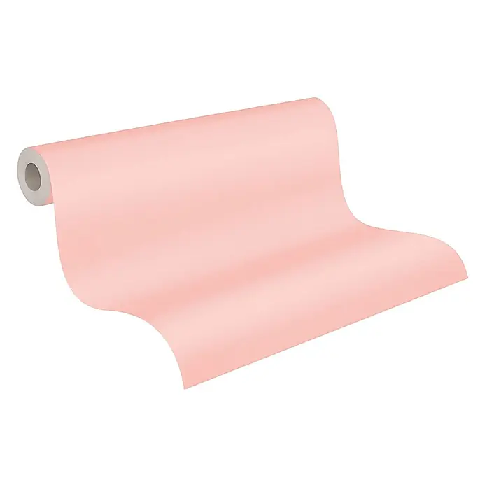 Profhome Vliestapete Vliestapete Uni in rosa - Uni, 10.050 x 530 mm - Pfirsichfarbene Tapetenrolle entrollt.