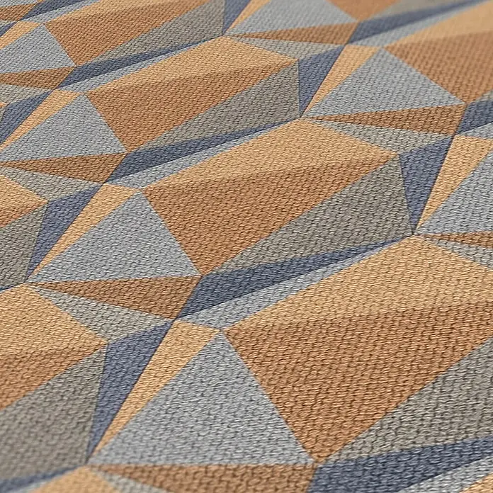 Profhome Vliestapete Heißgeprägte Vliestapete Retro in orange - blaugrau, 10.050 x 530 mm - Texturierte geometrische Tapete mit facettiertem Muster in Braun, Grau und Blau.