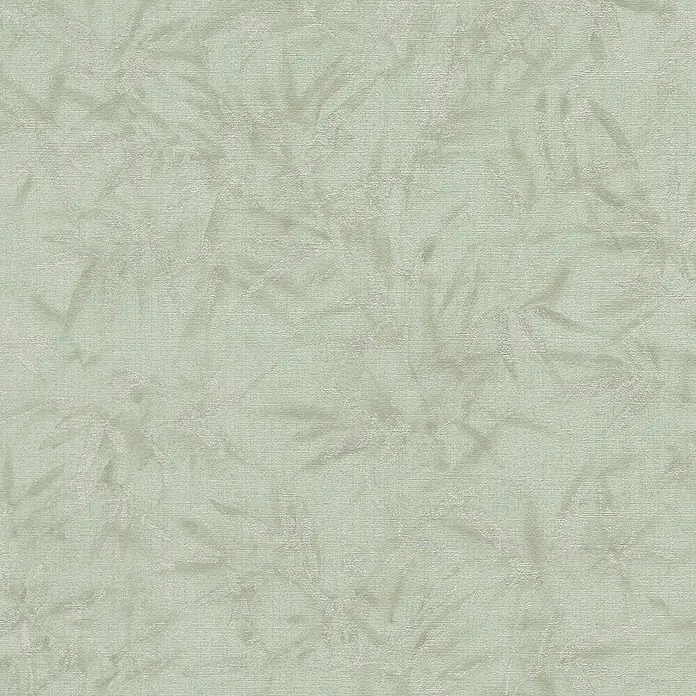 Profhome Vliestapete Heißgeprägte Vliestapete Ton-In-Ton, Floral, Textiloptik in grün - minz-grünsilber, 10.050 x 530 mm - Helle salbeigrüne strukturierte Oberfläche mit dezentem Ton-in-Ton-Blattmotiv, ideal für Stoff oder Tapete.
