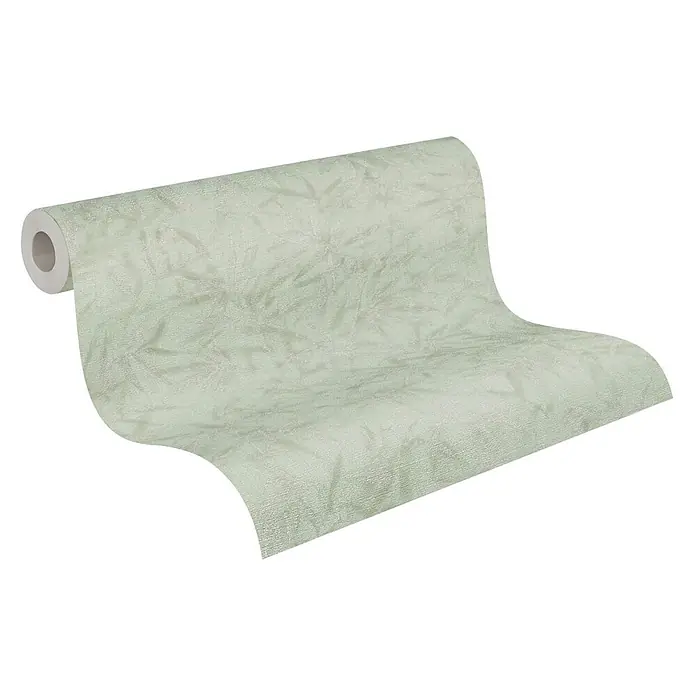 Profhome Vliestapete Heißgeprägte Vliestapete Ton-In-Ton, Floral, Textiloptik in grün - minz-grünsilber, 10.050 x 530 mm - Rolle hellgrüne Tapete mit subtilem Strukturmuster.