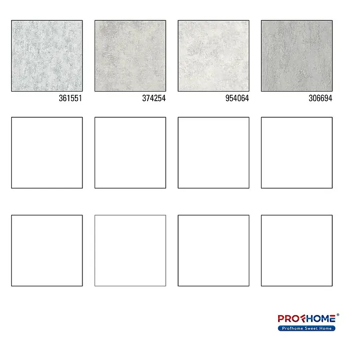 Profhome Vliestapete Vliestapete Steinoptik grau - Steinoptik, 10.050 x 530 mm - Vier quadratische Muster von strukturierten hellgrauen und weißen Innenflächen.