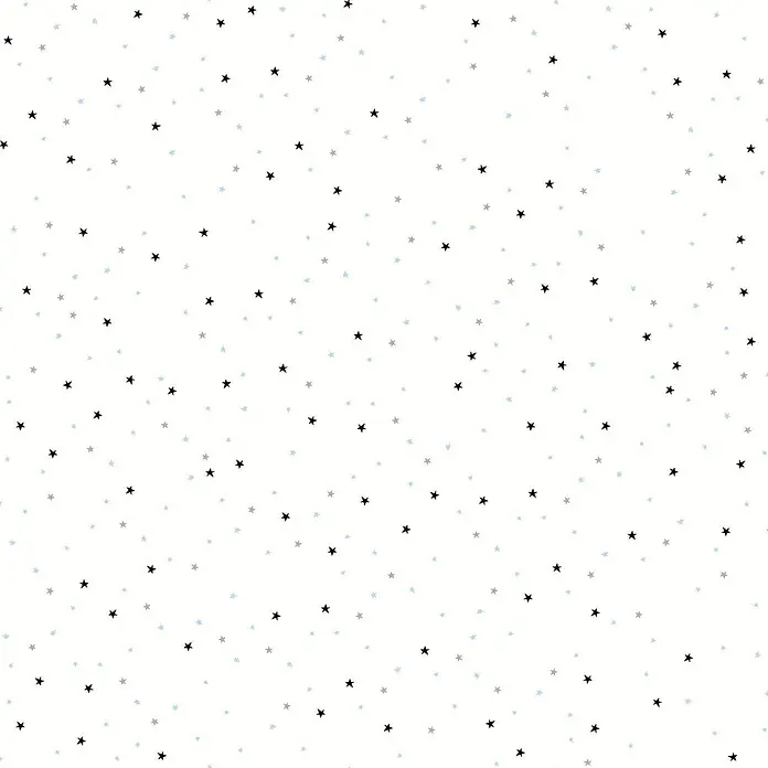 Profhome Vliestapete Vliestapete Kindertapete in blau - grauschwarz, 10.050 x 530 mm - Nahtloses Muster aus verstreuten kleinen schwarzen, grauen und hellblauen Sternen.