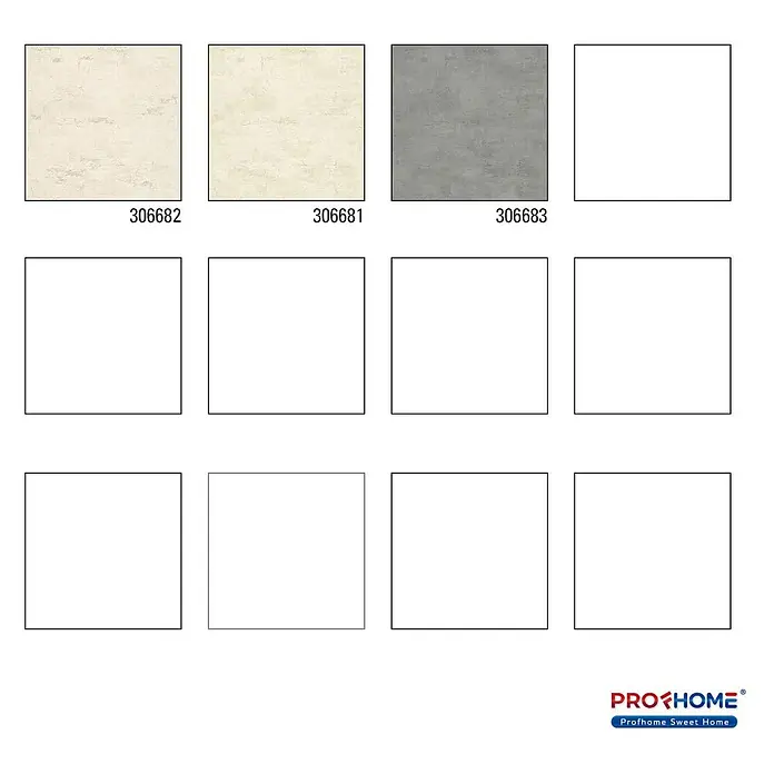 Profhome Vliestapete Vliestapete Steinoptik in creme - grau, Steinoptik, 10.050 x 530 mm - Strukturierte Fliesen: Hellbeige (306681, 306682) und graue Betonoptik (306683).