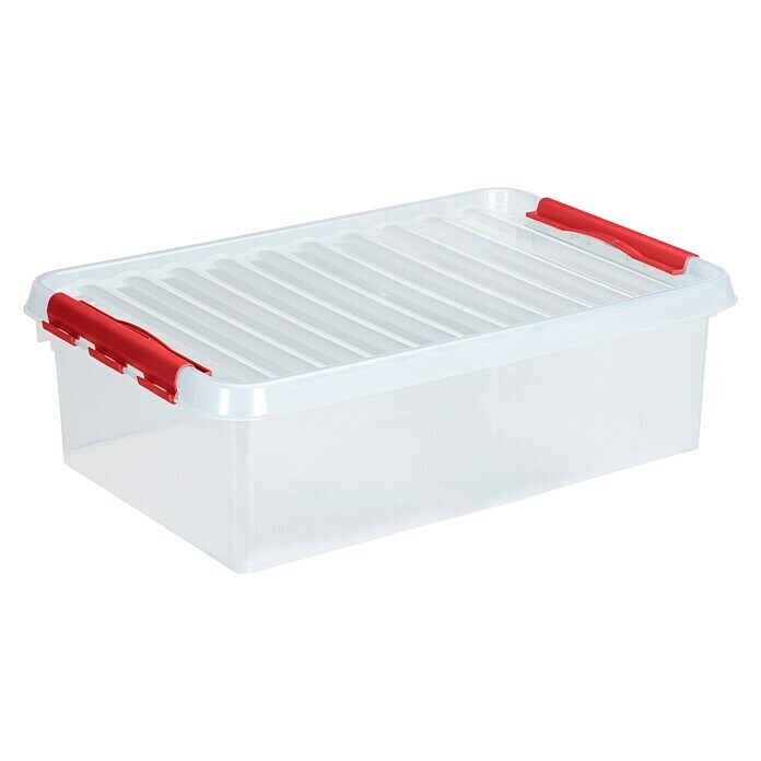 Sunware Aufbewahrungsbox (L x B x H: 60 x 40 x 18 cm, Kunststoff, Transparent, Farbe Griff: Rot)