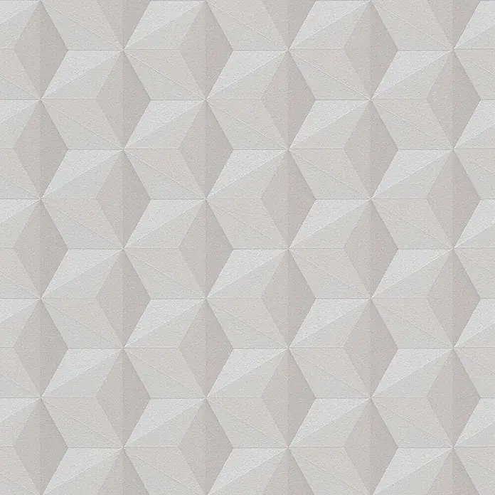 Profhome Vliestapete Vliestapete Geometrisch beige - 10.050 x 530 mm - Hellgraues, texturiertes, geometrisches 3D-Muster, das eine optische Täuschung aus Würfeln oder Rauten erzeugt.