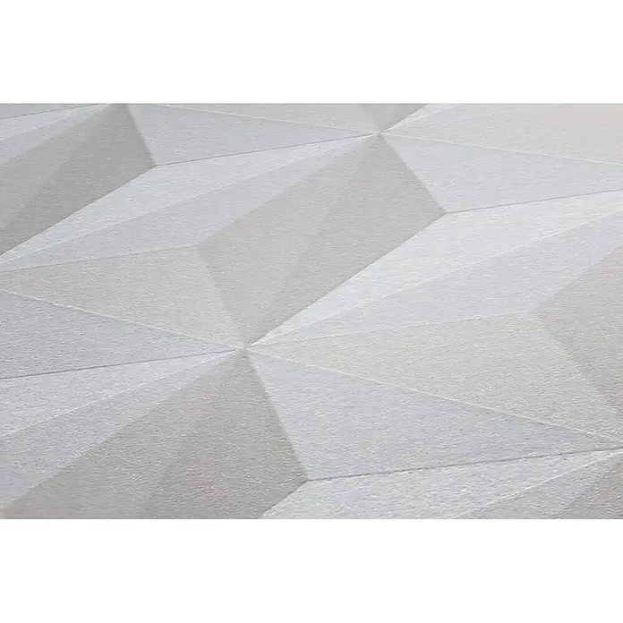 Profhome Vliestapete Vliestapete Geometrisch beige - 10.050 x 530 mm - Helle, strukturierte Oberfläche mit facettiertem, geometrischem Reliefmuster.
