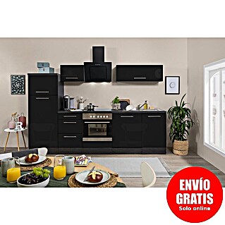 Respekta Premium Composición de cocina Amanda Alto (Ancho: 280 cm, Roble/Negro, Con electrodomésticos)