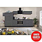 Respekta Premium Composición de cocina (Ancho: 310 cm, Con dispositivos eléctricos, Gris de alto brillo)