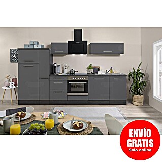 Respekta Premium Composición de cocina Amanda Alto (Ancho: 310 cm, Roble/Gris, Con electrodomésticos)