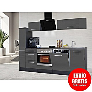 Respekta Premium Composición de cocina Amanda Alto (Ancho: 250 cm, Roble/Gris, Con electrodomésticos)