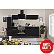 Respekta Premium Composición de cocina (Ancho: 250 cm, Con dispositivos eléctricos, Negro de alto brillo)