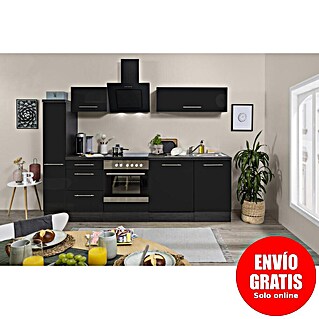 Respekta Premium Composición de cocina Amanda Alto (Ancho: 250 cm, Roble/Negro, Con electrodomésticos)