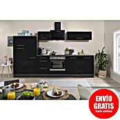 Respekta Premium Composición de cocina (Ancho: 310 cm, Con dispositivos eléctricos, Negro de alto brillo)