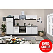 Respekta Premium Composición de cocina (Ancho: 270 cm, Con dispositivos eléctricos, Blanco de alto brillo)