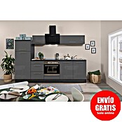 Respekta Premium Composición de cocina (Ancho: 270 cm, Con dispositivos eléctricos, Gris de alto brillo)
