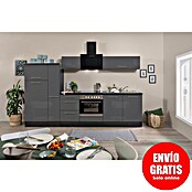 Respekta Premium Composición de cocina (Ancho: 300 cm, Con dispositivos eléctricos, Gris de alto brillo)
