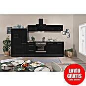 Respekta Premium Composición de cocina (Ancho: 300 cm, Con dispositivos eléctricos, Negro de alto brillo)