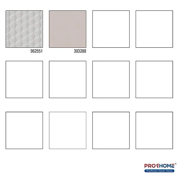 Profhome Vliestapete Vliestapete Geometrisch beige - 10.050 x 530 mm - Zwei Keramikfliesenmuster: eines hellgrau mit 3D-Geometrierelief, eines schlicht beige.