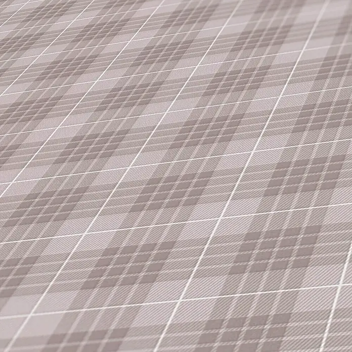 Profhome Vliestapete Vliestapete Grafisch, Geometrisch, Textiloptik, Kariert grau - stein-grau, 10.050 x 530 mm - Gedämpftes braun-beiges Schottenmuster mit weißen Linien, weicher Textil-Optik.