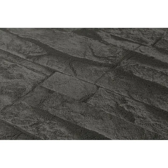 Profhome Vliestapete Vliestapete Steinoptik grau - schwarz, Steinoptik, 10.050 x 530 mm - Dunkelgraue, texturierte Wand- oder Bodenplatte mit unregelmäßigem, grobem Steinblockmuster.