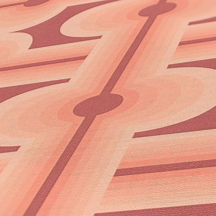 Profhome Vliestapete Heißgeprägte Vliestapete Grafisch, Retro, Geometrisch, Ornament in rot - braunlachs-rotpastell-orange, 8.500 x 530 mm - Texturierte Tapete mit abstraktem geometrischem Muster in Korallen- und Rotbrauntönen.